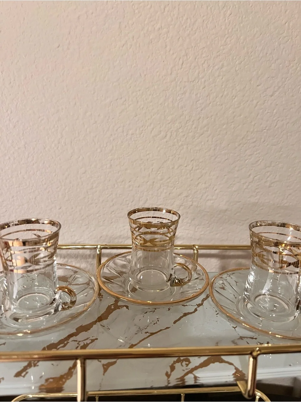 Gold-Trim Glass Tea Cup and Saucer Set - Elegant Home Dining